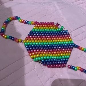 RAINBOW EDM FACE MASK Colorful Beaded Bracelet FACE MASK